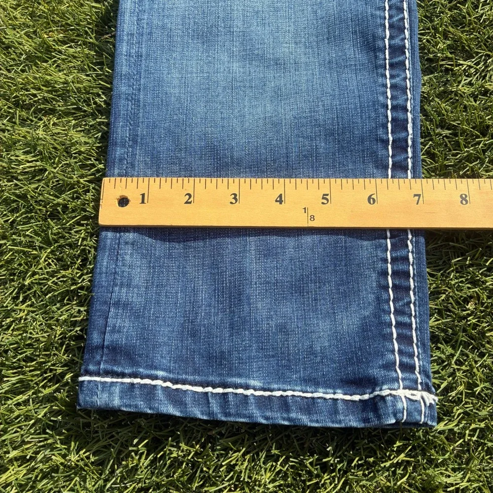 Rock Revival Men 34x29 Blue Denim Jeans Medium Wash Y2K Streetwear Embroidered